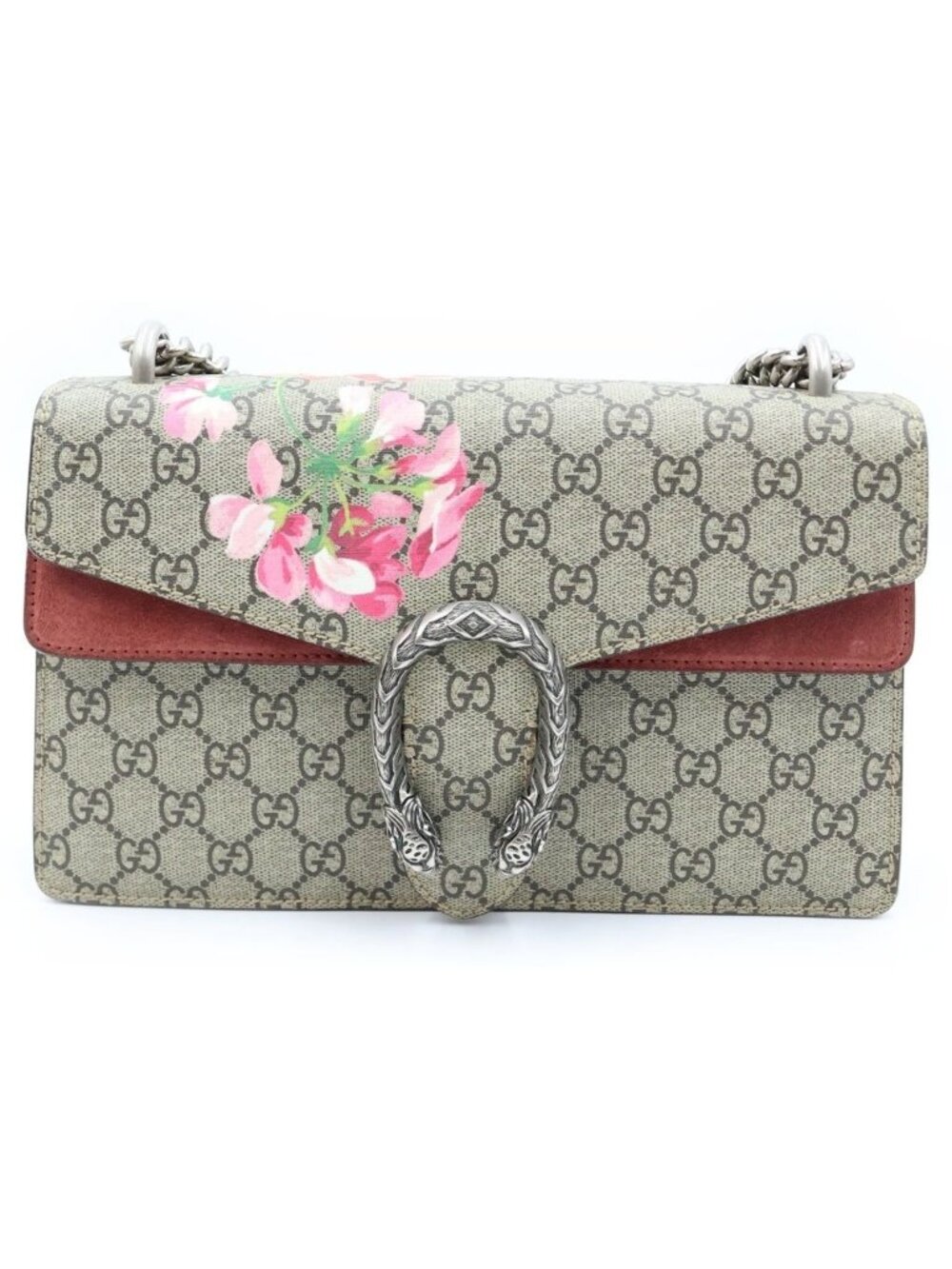 Gucci Dionysus Chain Shoulder Bag Beige Pink Silver